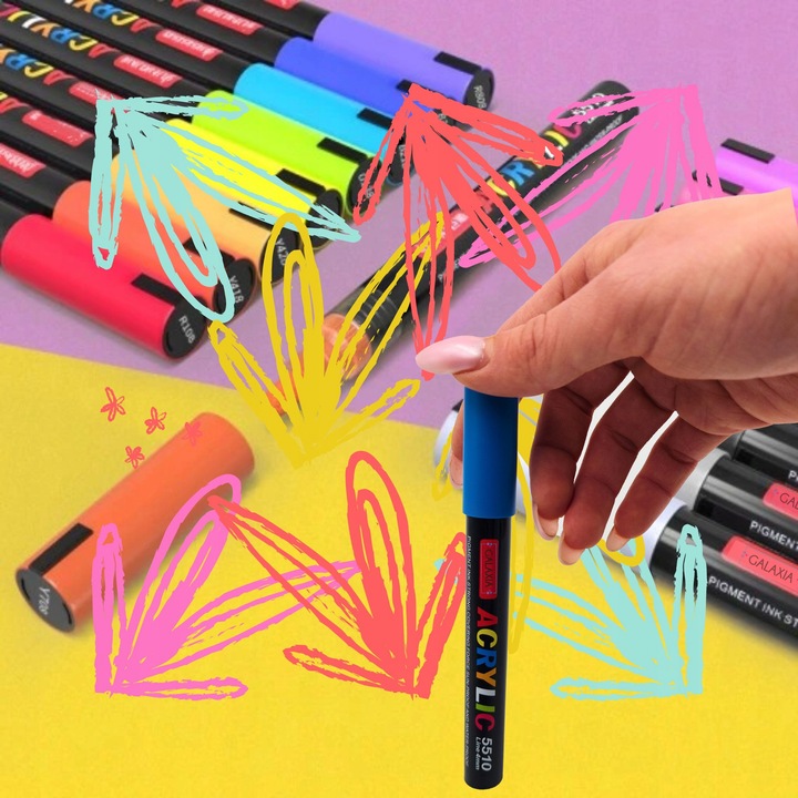 MARKERY AKRYLOWE ZESTAW 12 SZT Pisaki Flamastry Mazaki WODOODPORNE Z FARBĄ