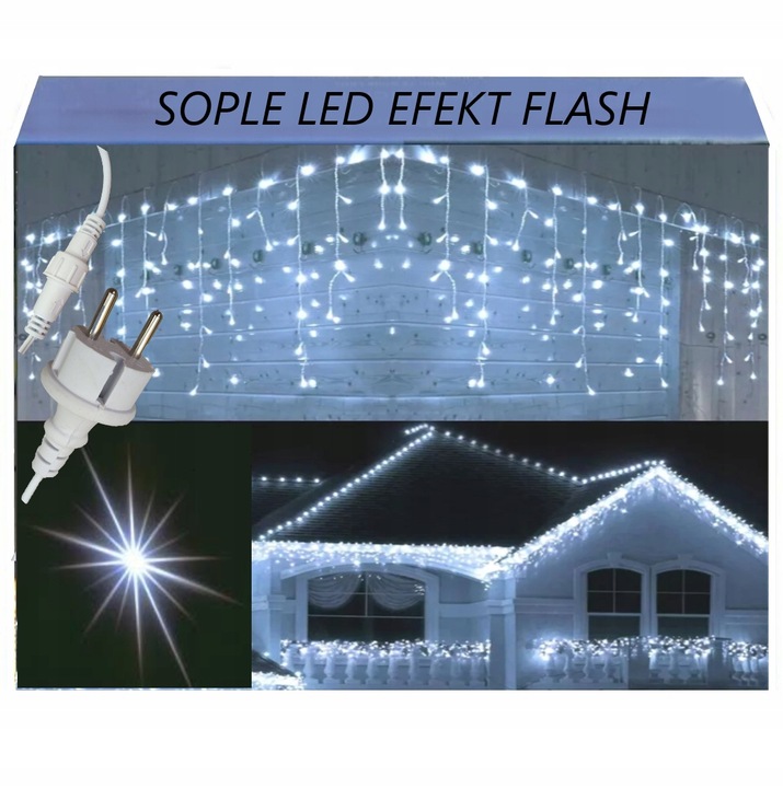SOPLE 300 LED KURTYNA LAMPKI ZEWNĘTRZNE IP44 FLASH Białe Zimne 14M