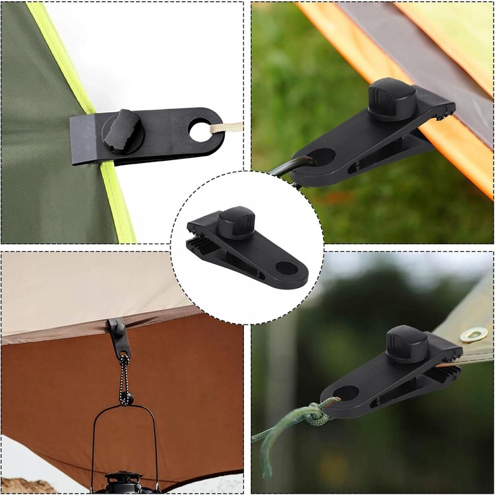 10X KLIPSÓW DO DUŻYCH OBCIĄŻEŃ Z 10 NAPINACZEM, 10 KARABIŃCZYKÓW DO MARKIZ