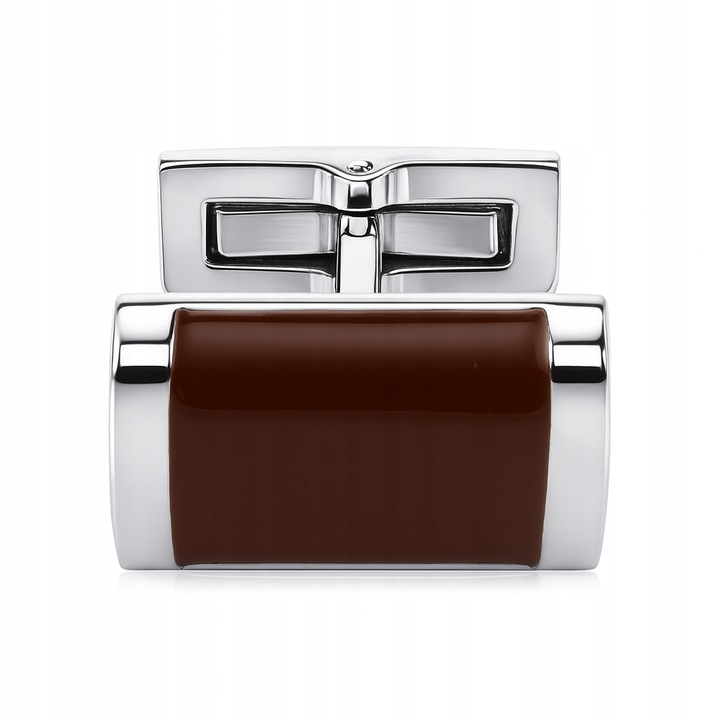 Srebrne spinki do mankietów koszuli brązowe stal szlachetna 316L