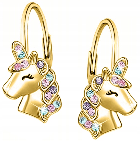 Srebrne kolczyki wiszące jednorożce dla dziewczynki dzieci srebro pozłacane