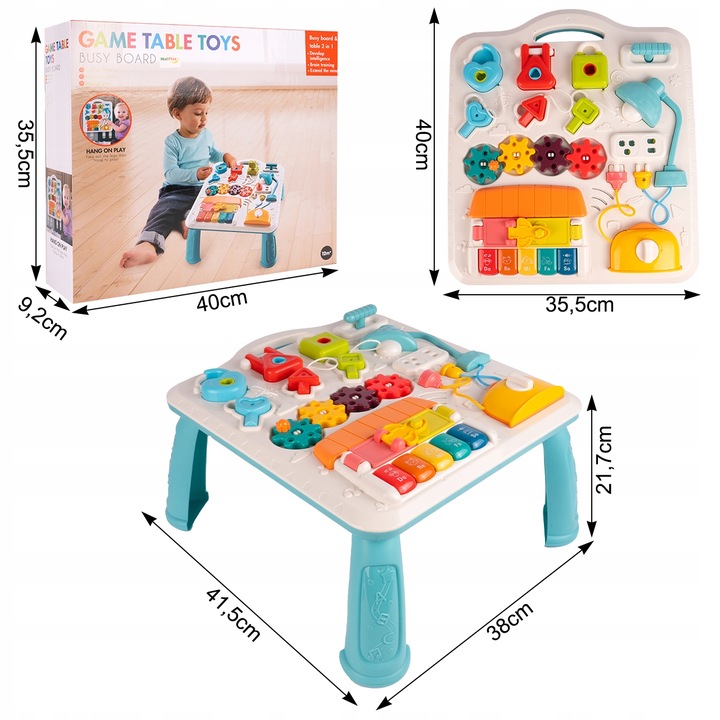 STOLIK EDUKACYJNY INTERAKTYWNY TABLICA MANIPULACYJNA KŁÓDKI KLUCZE PIANINO