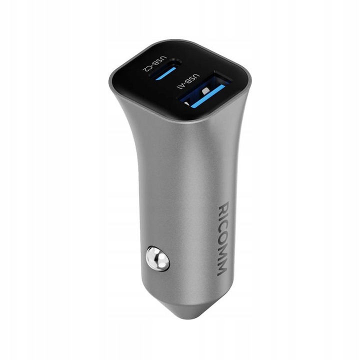 Mocna ładowarka samochodowa 38W USB-A + USB-C dwuportowa Jakość Ricomm PD
