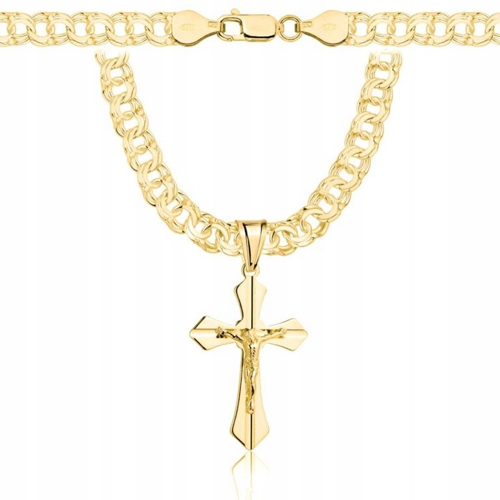 ZŁOTY PEŁNY ŁAŃCUSZEK MĘSKI GARIBALDI Z KRZYŻYKIEM PR 925 585 GRAWER GRATIS