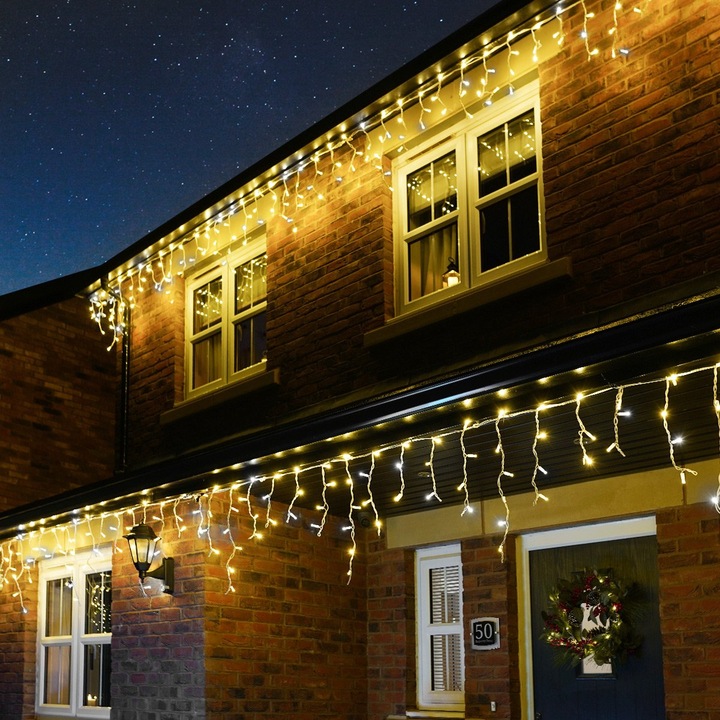 GIRLANDA SOPLE 200 LED 8M STAŁE BIAŁE CIEPŁE EFEKT FLASH FLESZ ZEWNĘTRZNE