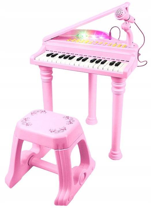 PIANINO DLA DZIECI NAUKA GRY ORGANKI MIKROFON MP3 RÓŻOWE PIANINKO + TABORET