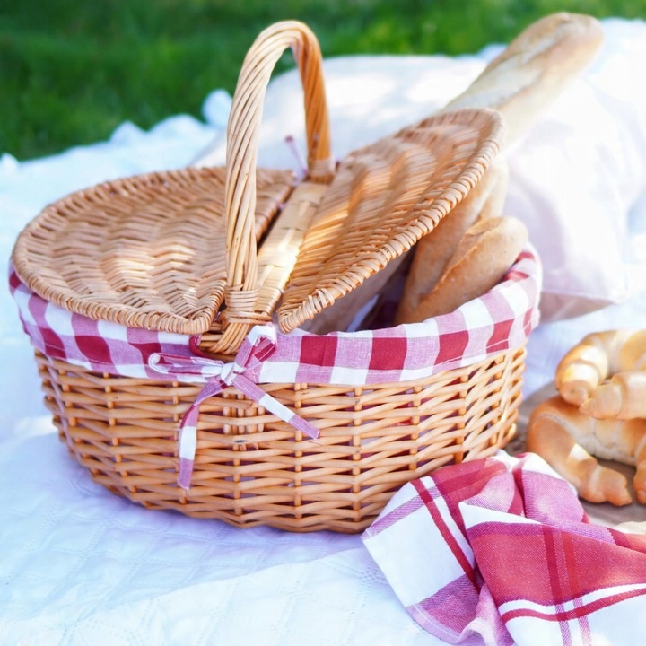 KOSZ NA PIKNIK KOSZYK PIKNIKOWY WIKLINOWY DUŻY MOCNY CZERWONY Z RĄCZKĄ