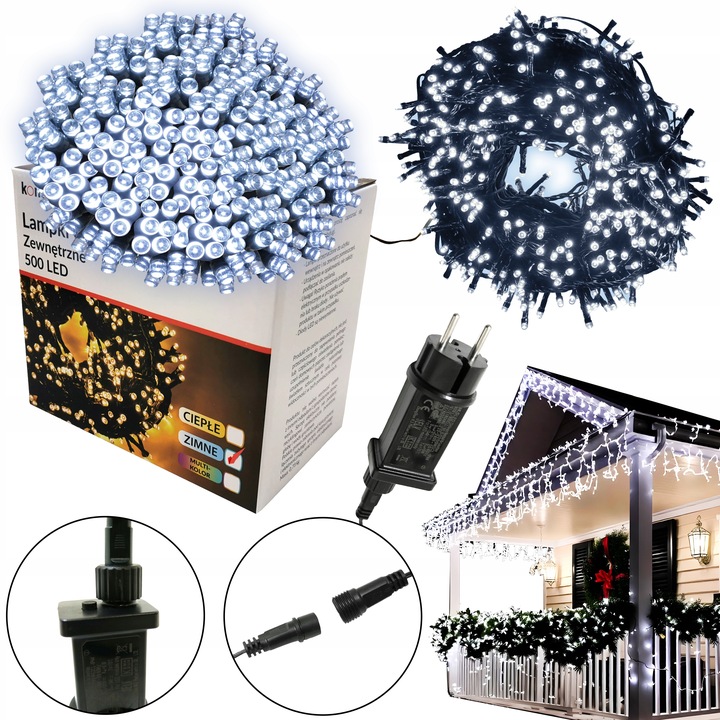 LAMPKI CHOINKOWE 500 LED ZEWNĘTRZNE WEWNĘTRZNE ŚWIATEŁKA IP44 ZIMNE 25m