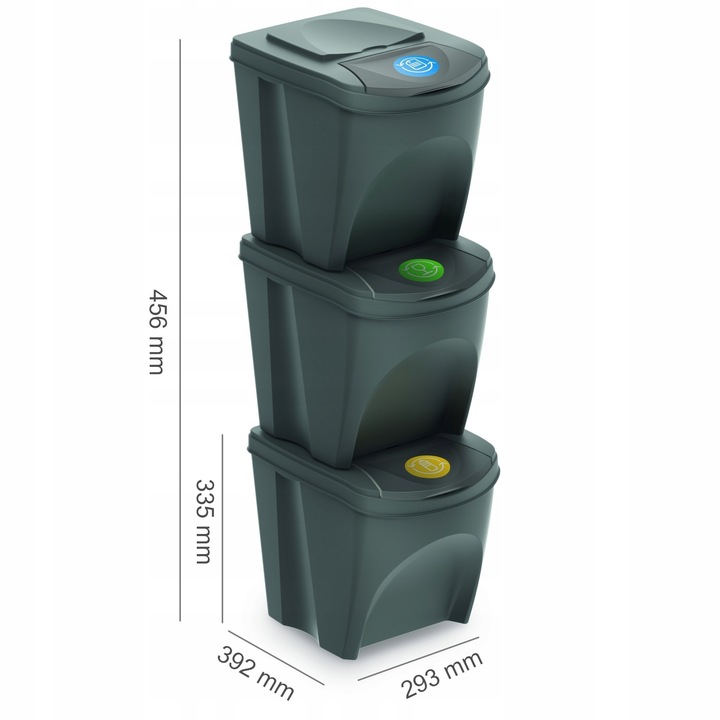 KOSZE POJEMNIKI SEGREGACJA ŚMIECI 3X25L SZARY