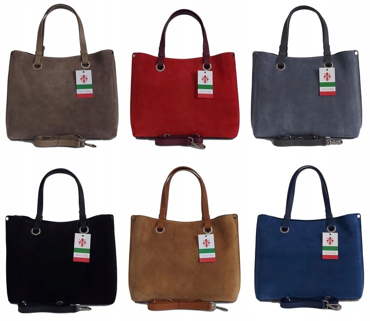 Duża pojemna zamszowa torba XXL Vera Pelle wygodna Włoska skórzana 3 komory