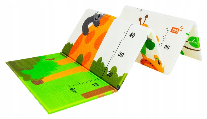 DWUSTRONNA MATA PIANKOWA SKŁADANA DLA DZIECI 180X120 UROCZE ŻYRAFY MIARKA