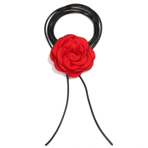 CHOKER NASZYJNIK ATŁAS RÓŻA CZERWONA MAŁA RZEMYK WALENTYNKI