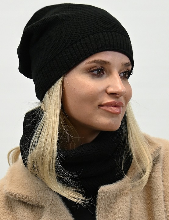 Komplet Czapka z Tubą Znakomita Jakość Czarny B1