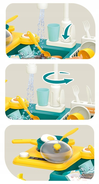 ZLEW ZLEWOZMYWAK kuchenka kuchnia dla dzieci palnik kran z wodą GARNKI 31el