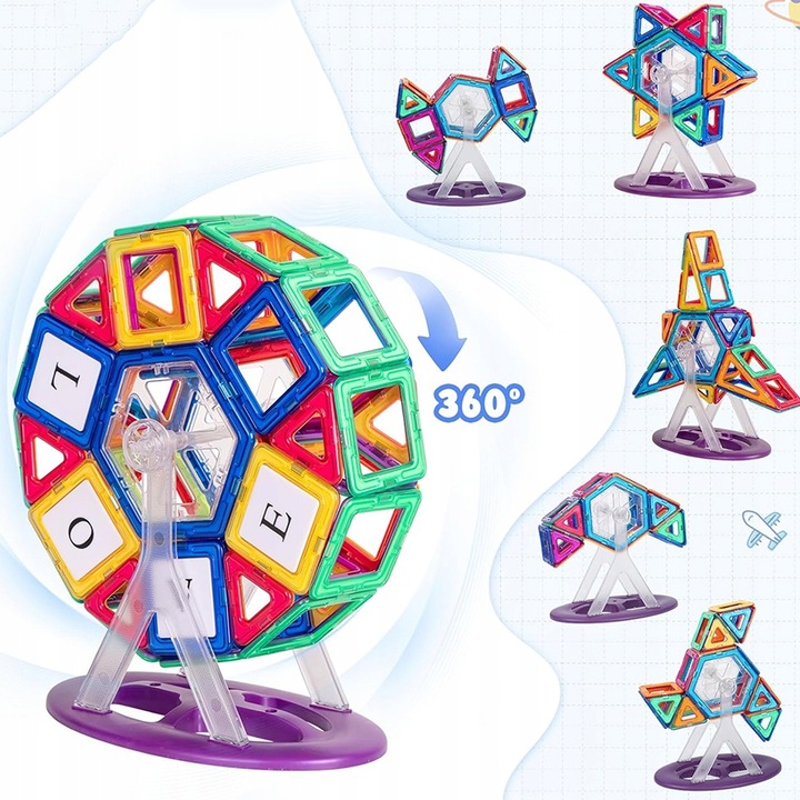 DUŻE KLOCKI MAGNETYCZNE KAFELKI zestaw XXL 174 el Rainbow Magnetic Tiles
