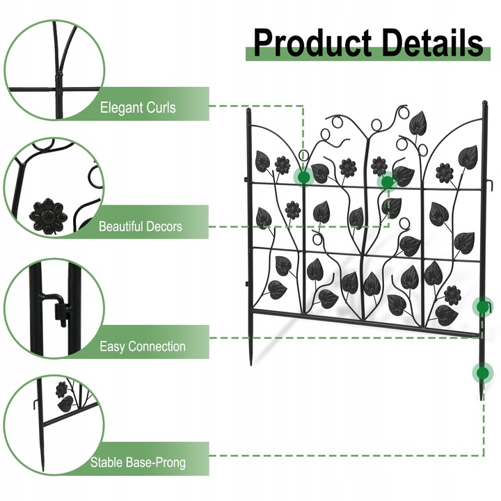 5 Paneli Wytrzymałe Metalowe Płotek Ogrodowy 67cm
