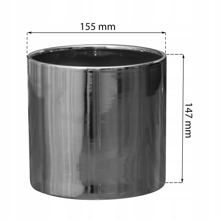 Doniczka Osłonka Ceramiczna Walec Srebrny Do Kwiatów i Kompozycji 15 cm