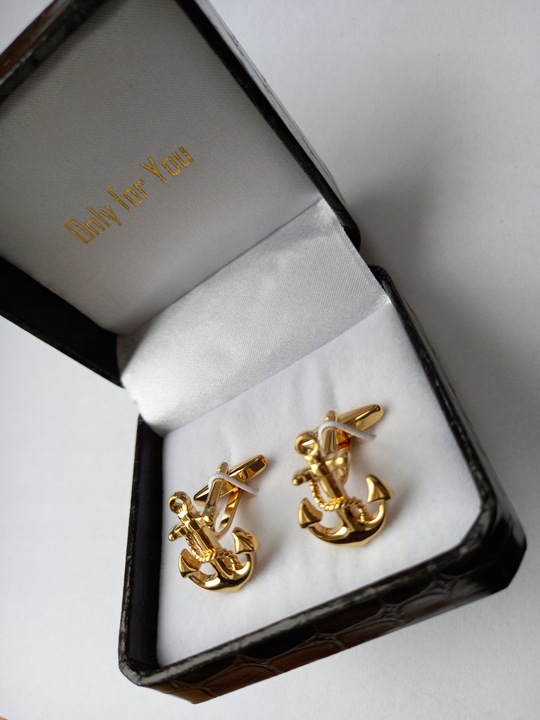 Złote spinki do mankietów Exciting Kotwica Marine Kapitańskie Żeglarskie