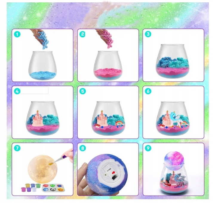 Jednorożec Zestaw Kreatywny Dziewczynki Lampka Nocna Piasek Kinetyczny DIY