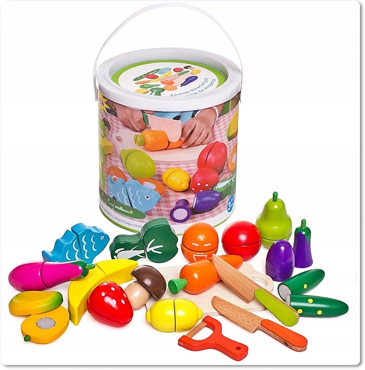 Drewniane Owoce i Warzywa Do Krojenia na Rzep Deska Nóż Zestaw XXL 17 el