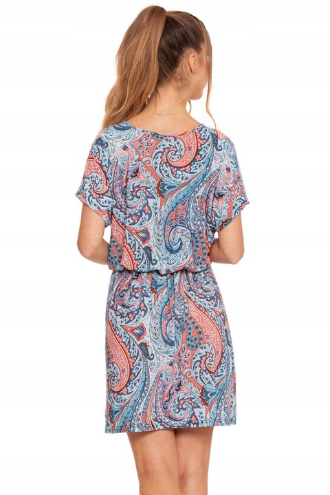 Krótka Sukienka Damska Rozkloszowana Zwiewna Kolorowa Wzorzysta MORAJ S/M