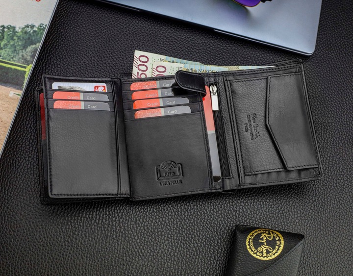 Portfel Męski Pierre Cardin Skórzany Czarny RFID Torebka Certyfikat Q1