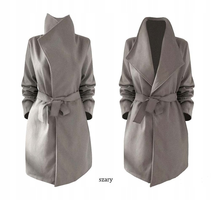 PŁASZCZ blogger KLASYCZNY klapy pasek CZERWONY