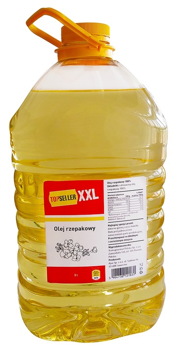 TOPSELLER Olej rzepakowy 100% XXL 5l do gotowania, pieczenia i smażenia