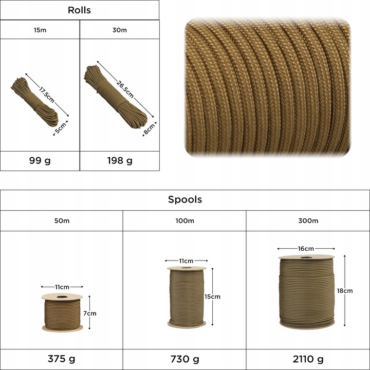 Linka EDCX 4mm Paracord 550 - (Coyote Brown, 50 m)