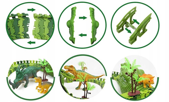 Tor Wyścigowy Park Dinozaurów Segmentowa Budowa XL 140 el. Akcesoria 210cm