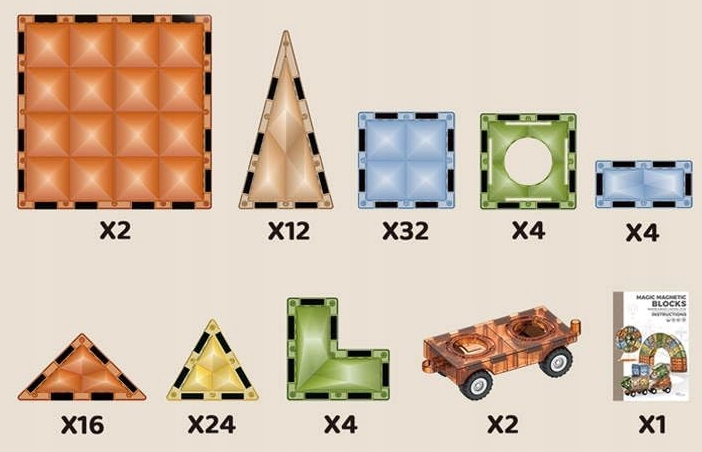 Klocki magnetyczne konstrukcyjne MEGA ZESTAW 100 el. DUŻE Magnetic Blocks