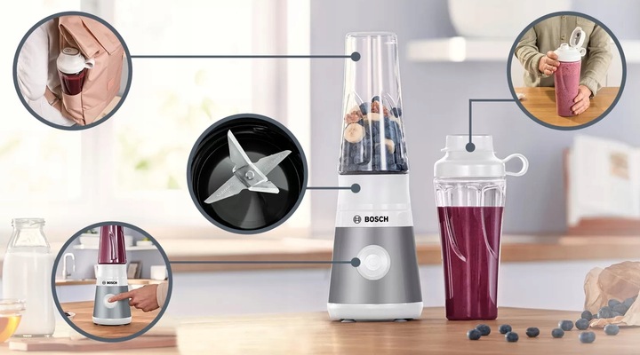 Blender kielichowy Bosch MMB2111T 450W Stalowe ostrze Butelka ToGo Sportowy