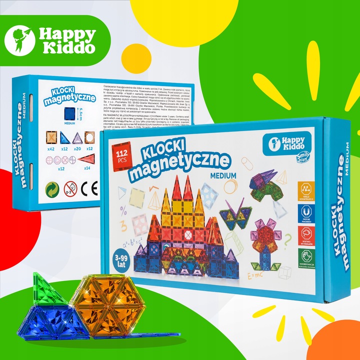 Klocki magnetyczne konstrukcyjne budowlane edukacyjne duży zamek 112 elemen