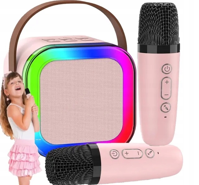 ZESTAW KARAOKE BEZPRZEWODOWY PRZENOŚNY 2x MIKROFON + GŁOŚNIK BLUETOOTH RGB
