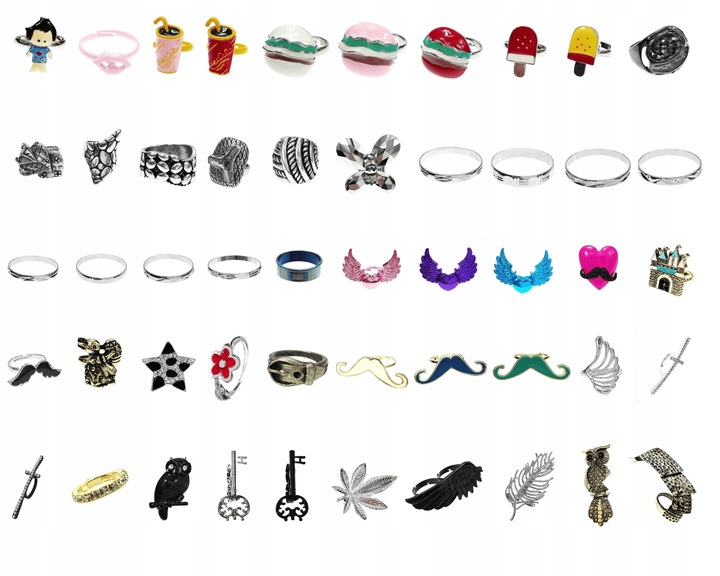 Zestaw Pierścionków mix wzorów kolorów 50 sztuk modny komplet