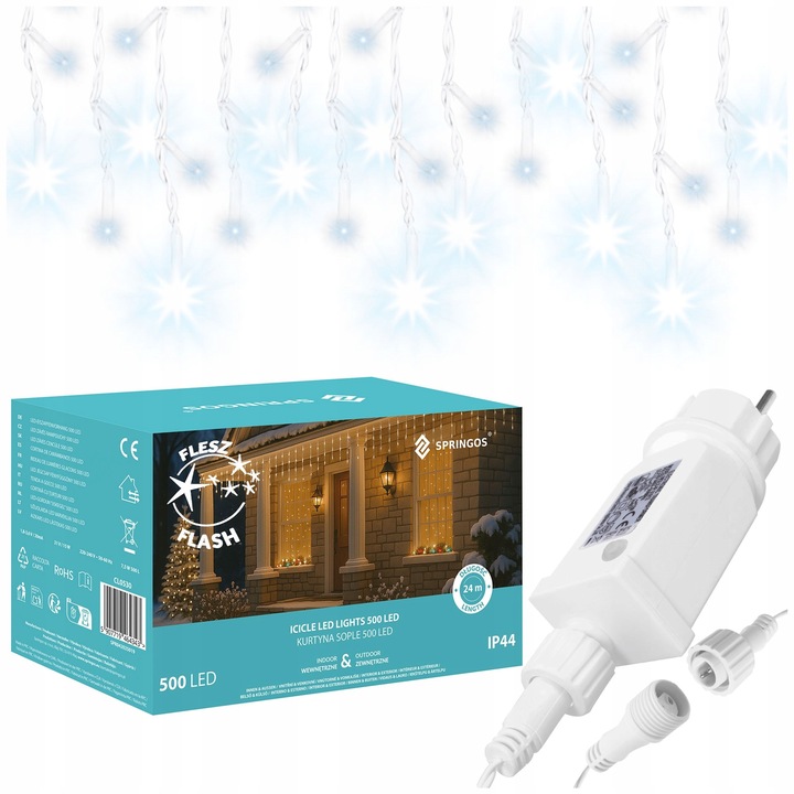 SOPLE 500 LED LAMPKI ZEWNĘTRZNE 22,5m TIMER FLASH KURTYNA GIRLANDA ŚWIETLNA