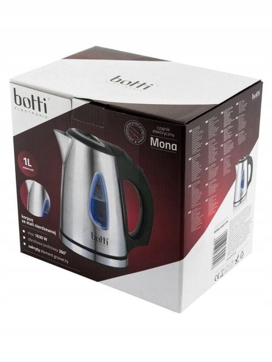 Czajnik elektryczny 1 L ze stali nierdzewnej Mona Botti