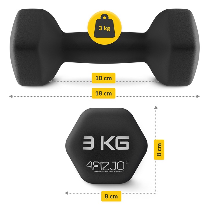 HANTLE CIĘŻARKI DO ĆWICZEŃ HANTELKI ŻELIWNE ANTYPOŚLIZGOWE ZESTAW 2x3 KG