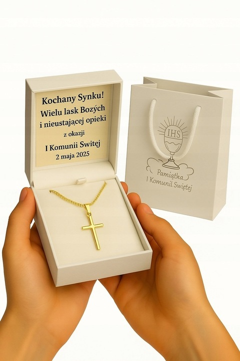 ZŁOTY ŁAŃCUSZEK NA CHRZCINY GUCCI Z KRZYŻYKIEM PR 585 925 + GRAWER GRATIS