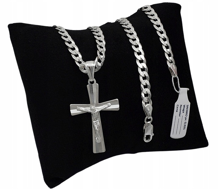 Łańcuszek Męski Srebrny Pancerka 5,00 mm z Krzyżykiem pr 925 Grawer Gratis