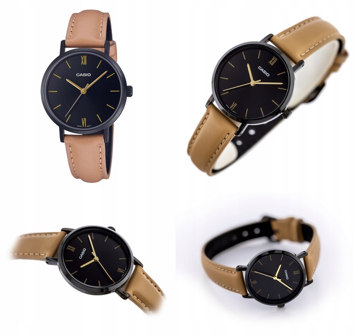 ZEGAREK DAMSKI CASIO LTP-VT02BL brązowy skórzany + BOX +GRAWER