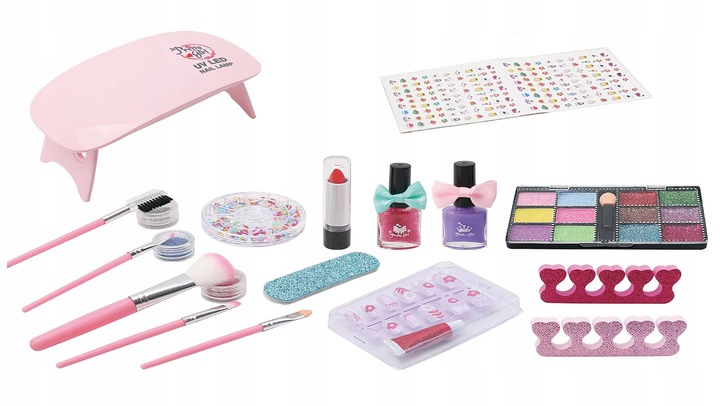 KUFEREK Z KOSMETYKAMI DO MAKIJAŻU MAKE UP DLA DZIECI I LAMPA UV DO PAZNOKCI