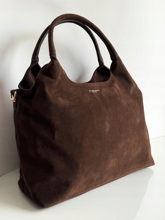 Torebka Flora&Co duża czekoladowa zamsz eco zamszowa breloczek brąz shopper
