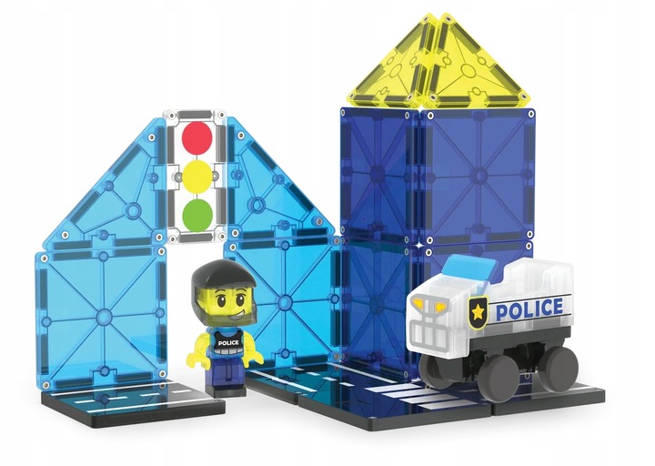 Policja Police Patrol Klocki Magnetyczne 20 el z Pojazdem Magna-Tiles