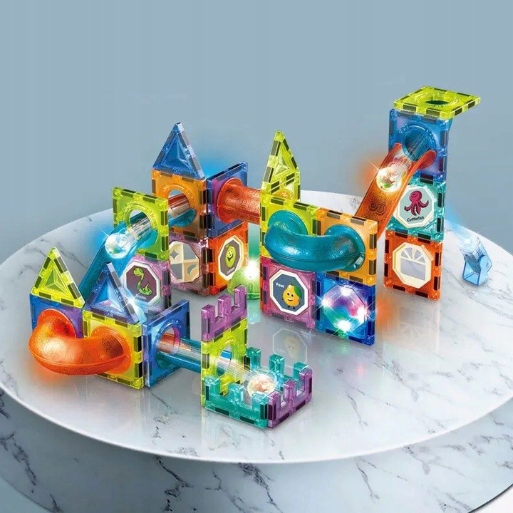 DUŻE KLOCKI MAGNETYCZNE KONSTRUKCYJNE ŚWIECĄCY TOR KULKOWY 75 ELEMENTÓW