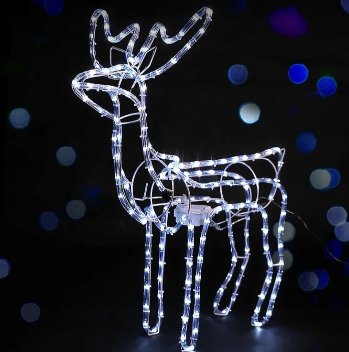 Ozdoba świąteczne RENIFER ŚWIECĄCY Z RUCHOMĄ GŁOWĄ BIAŁY Zimny ZEWNĘTRZNY