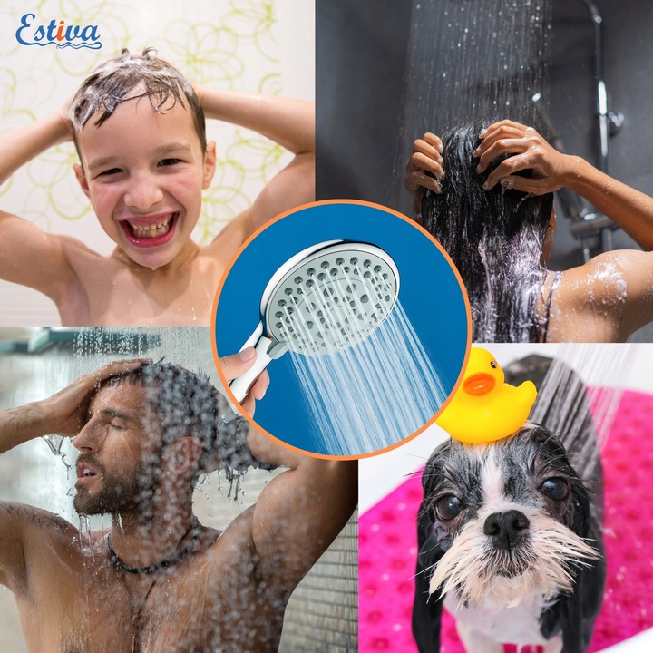 ZESTAW PRYSZNICOWY SŁUCHAWKA PRYSZNICOWA 5 FUNKCJI WĄŻ UCHWYT ESTIVA
