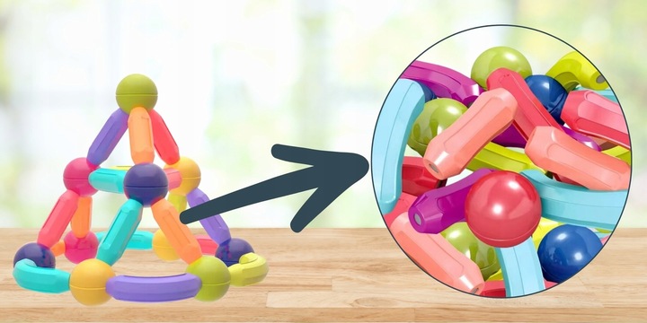 Klocki Magnetyczne Konstrukcyjne Edukacyjne Dla Dzieci Duże Elementy 98 El