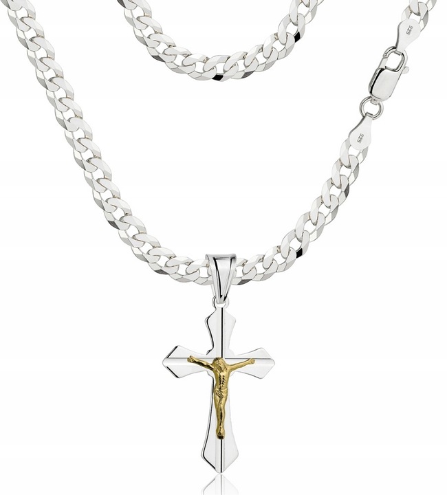 Łańcuszek Srebrny Męski Pancerka 5,00 mm z Krzyżykiem pr 925 Grawer Gratis