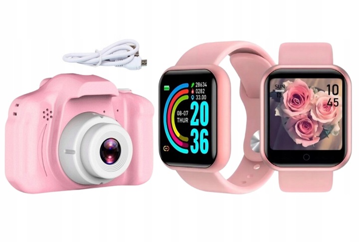 RÓŻOWY SMARTWATCH + APARAT CYFROWY DLA DZIEWCZYNKI - ZEGAREK W Zest. CRAFT